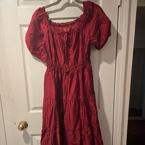 Chic Burgundy Midi Dress Tencel